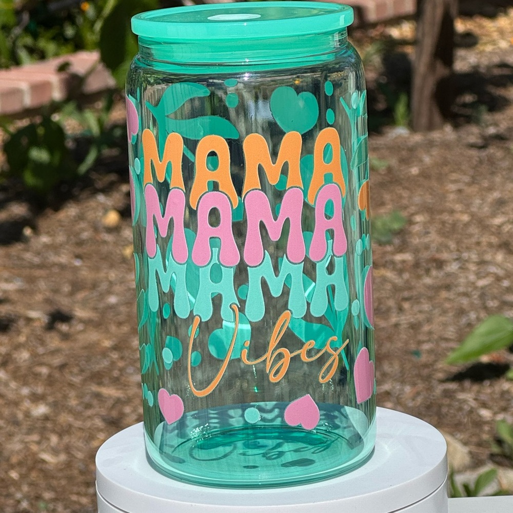 Mama vibes can glass tumbler 26oz